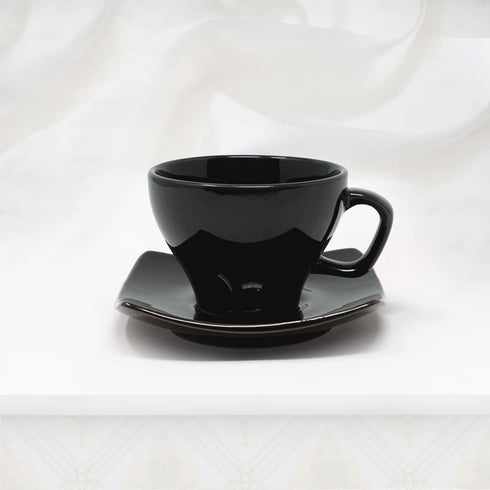 Set of 6 Black Ceramic Tea Cup Set with Saucer - The Earth Store - Tea Sets